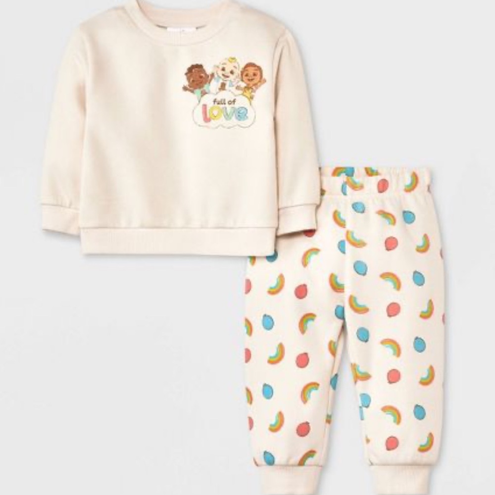 Baby Cocomelon Top and Bottom Set - Cream 12months NEW